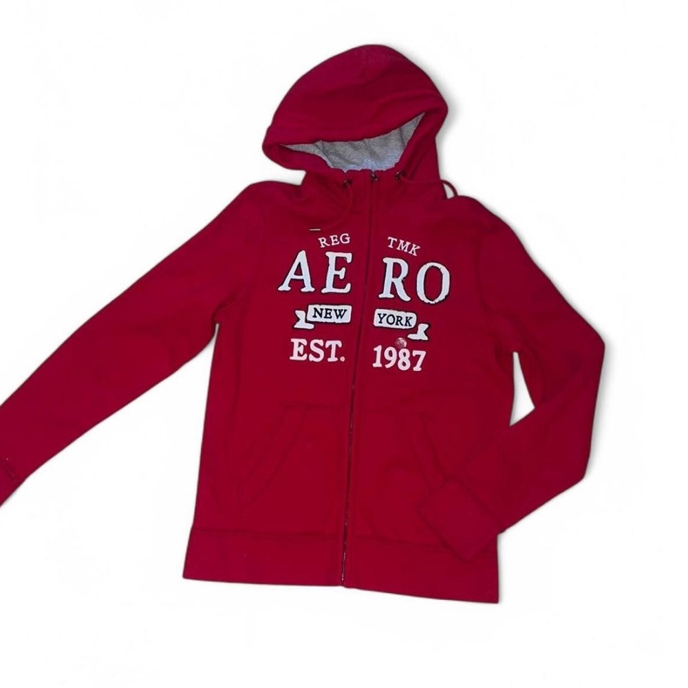 Red Aeropostale zip-up hoodie with white lettering size Medium
